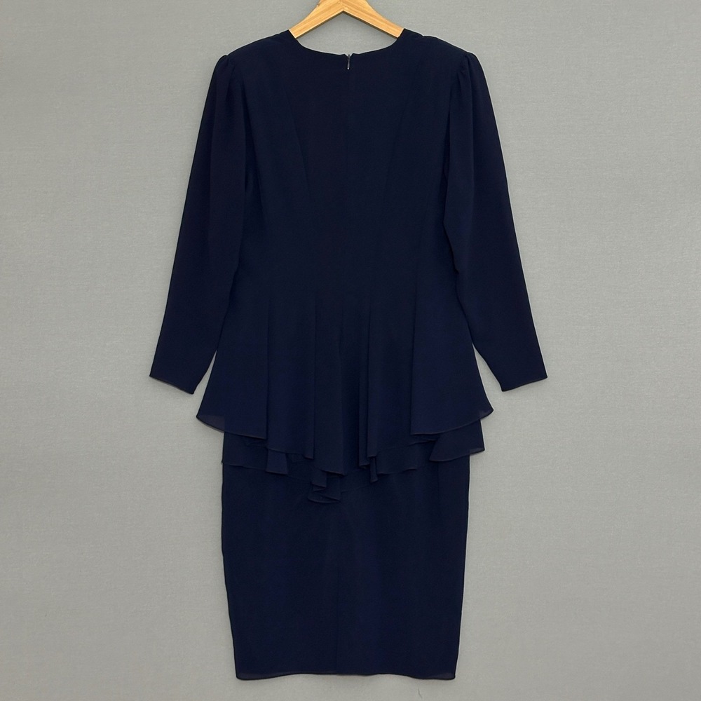 VTG 90s Ursula of Switzerland Womens Dress 14 Navy Blue Lace Ruffle Retro Event - Picture 4 of 11